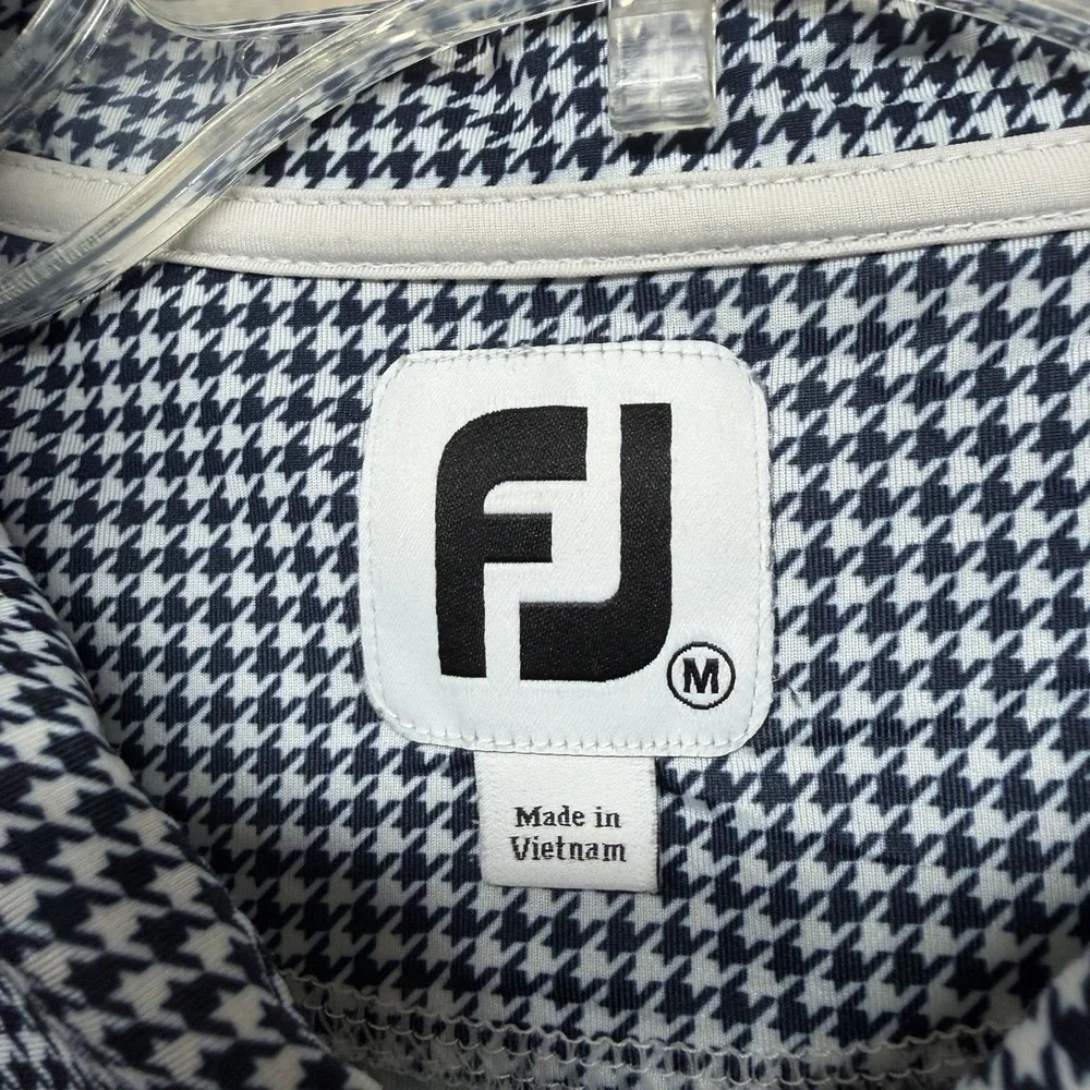 Footjoy Golf Pullover Men's Sz M Blue White Geometric 1/4 Quarter Zip  Long Slv